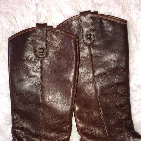 Frye Melissa Button Dark Brown Leather Knee Equestrian Riding Boot - Picture 3 of 7